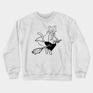 Cat Witch, Halloween Cat Gift, Halloween Witch, Black Cat, Flying Cat Crewneck Sweatshirt